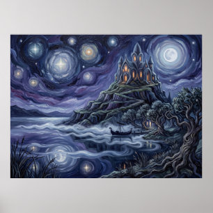 Avalon Starry Night Mystical Landscape Poster