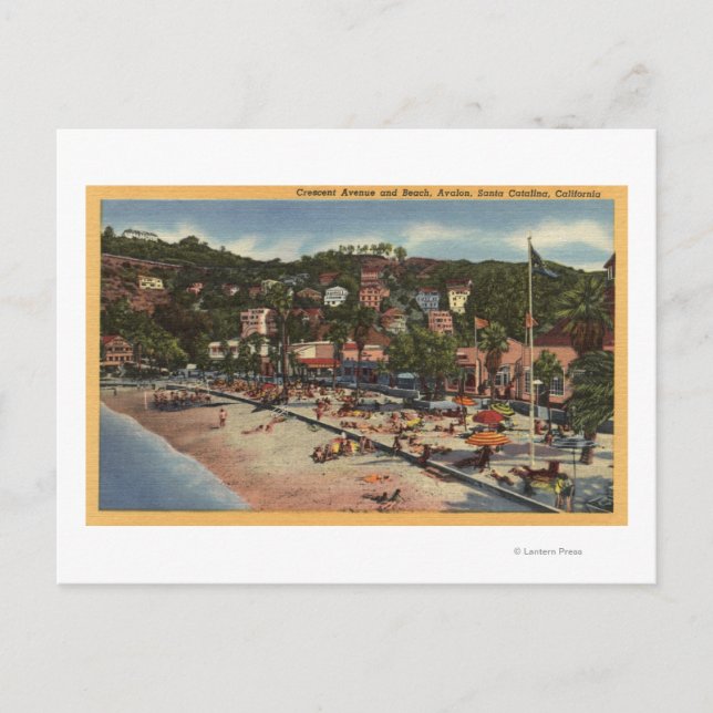 Avalon View of Crescent Ave. & Beach Postcard (Front)
