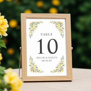 Avalon Yellow Wildflowers Wedding  Table Number