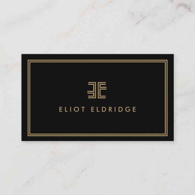 AVANT GARDE ART DECO LOGO with YOUR INITIALS BLACK Business Card (Front)