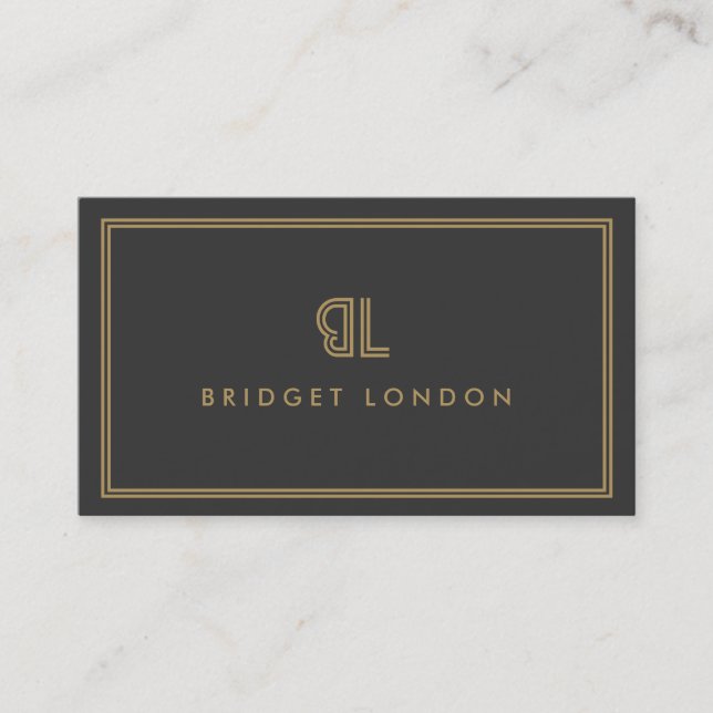 AVANT GARDE ART DECO LOGO with YOUR INITIALS GRAY Business Card (Front)