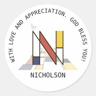 Avant-Garde Art Style Monogram. Letter N Classic Round Sticker