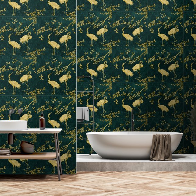 Avant-Garde Sakura & Cranes Harmony Wallpaper (Bathroom)