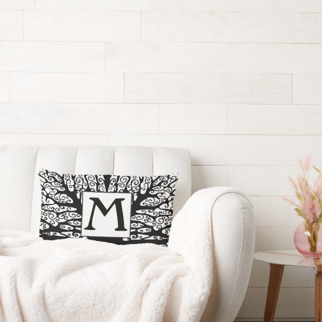 Avant Garden Black and White Monogram Pillow (Couch)