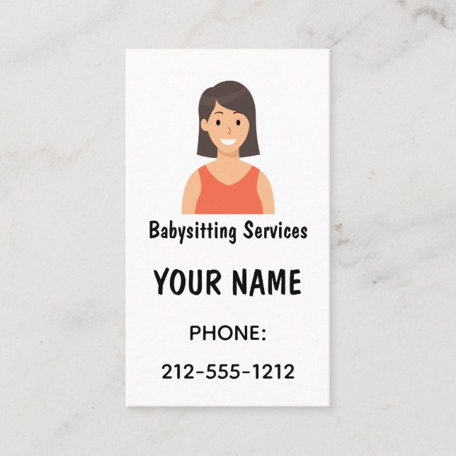 Avatar Cartoon Babysitting Services Business Cards (Front)