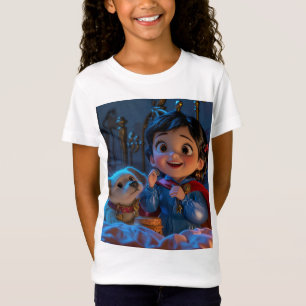 Avatar T-shirt: Girl with her puppy in blue  T-Shirt