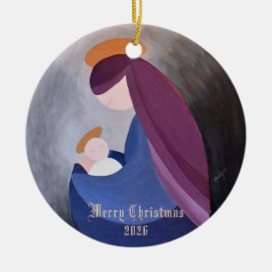 Ave Maria and Baby Jesus Nativity vintage painting Ceramic Tree Decoration