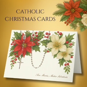 Ave Maria Christmas Blessing with Rosary Florals Holiday Card