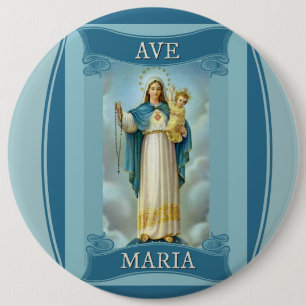 AVE MARIA VIRGIN MARY CHRIST CHILD Rosary 6 Cm Round Badge