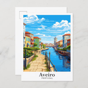 Aveiro Portugal Art Vintage Travel Illustration Postcard