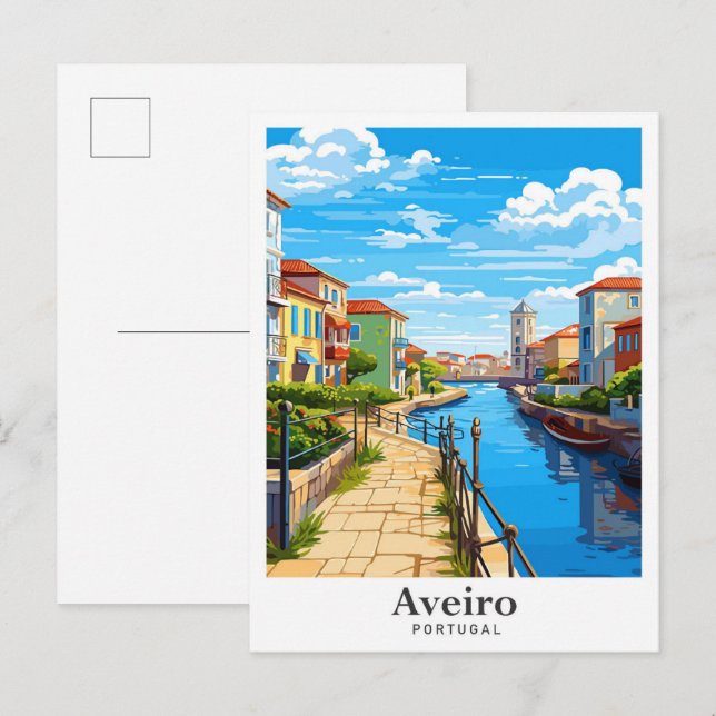 Aveiro Portugal Art Vintage Travel Illustration Postcard (Front/Back)