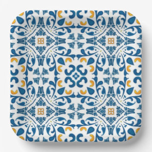 Aveiro Symphony Elegant Portuguese Blue and Gold Paper Plate