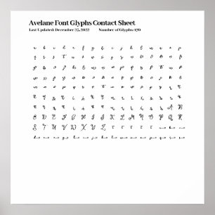 Avelane Font Glyphs Contact Sheet Poster