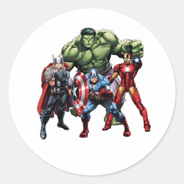 Avengers Assemble: Power, Unity, and Heroism Classic Round Sticker (Front)