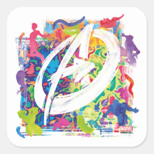 Avengers   Colorful Graffiti Silhouette Logo Square Sticker