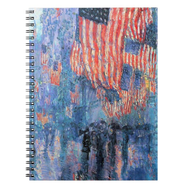Avenue in the Rain by Frederick Childe Hassam Spiral Notebook (Front)