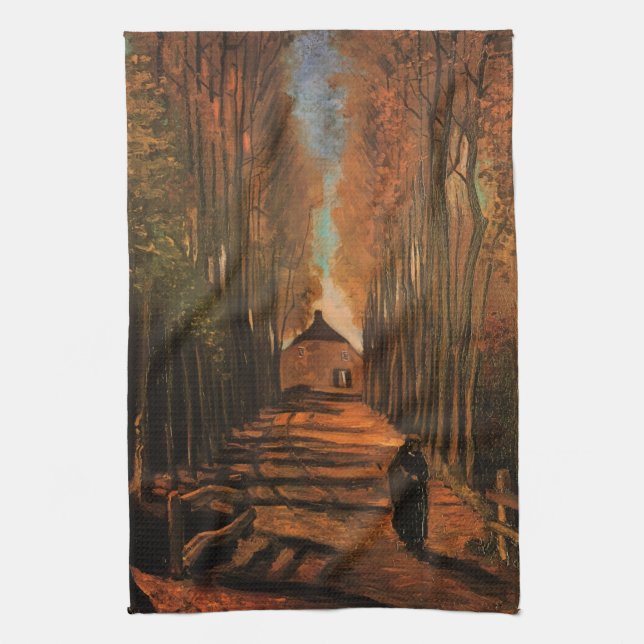 Avenue of Poplars in Autumn by Vincent van Gogh Tea Towel (Vertical)