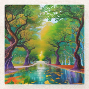 Avenue of Trees autumn leaves Glass Coaster