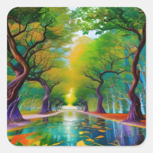 Avenue of Trees autumn leaves Square Sticker
