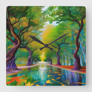 Avenue of Trees autumn leaves Square Wall Clock