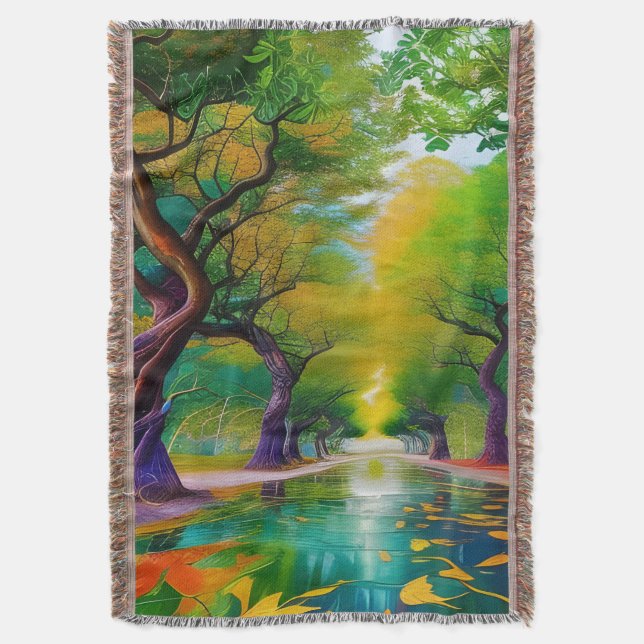 Avenue of Trees autumn leaves  Throw Blanket (Front Vertical)