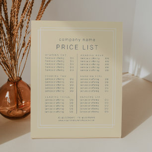AVERY Butter Yellow Business Services Price List Pedestal Sign