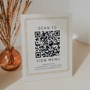 AVERY Chic Gold and Black Restaurant Menu QR Code Pedestal Sign