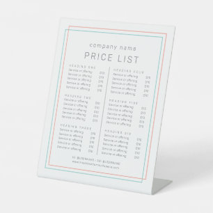 AVERY Coral and Teal Business Services Price List Pedestal Sign