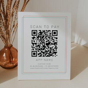 AVERY Coral and Teal Simple Business Scan To Pay Pedestal Sign