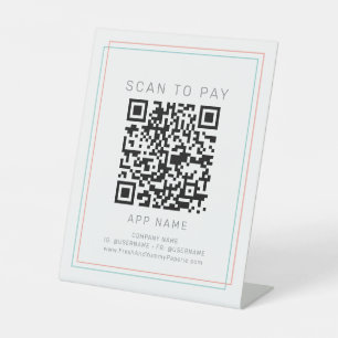 AVERY Coral and Teal Simple Business Scan To Pay Pedestal Sign