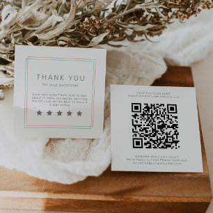 AVERY Coral and Teal Simple QR Code Leave A Review Square Business Card