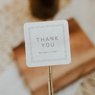 AVERY Coral and Teal Simple Thank You For Order Square Sticker
