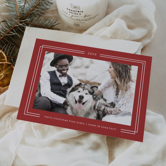 AVERY Cranberry Red Framed Couples Photo Christmas Holiday Card (AVERY Cranberry Red Framed Couples Photo Christmas Holiday Card)