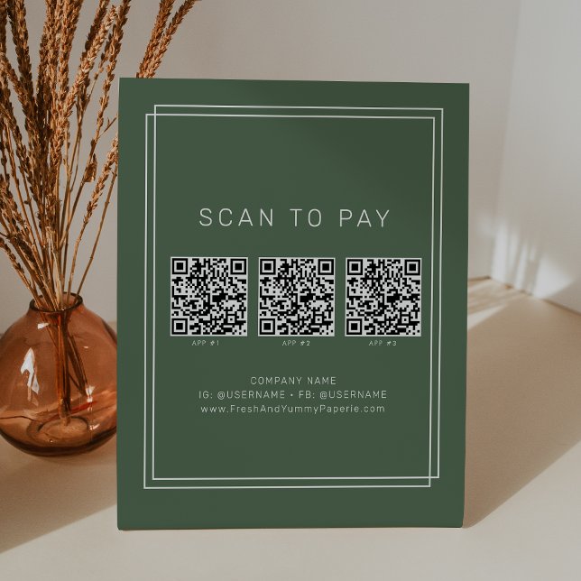 AVERY Dark Green Boho Business QR Code Scan To Pay Pedestal Sign (AVERY Dark Green Boho Business QR Code Scan To Pay Pedestal Sign)