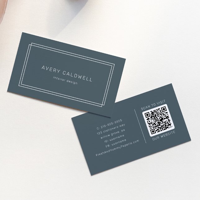 AVERY Dark Navy Blue Classic Double Frame QR Code Business Card (AVERY Dark Navy Blue Classic Double Frame QR Code Business Card)
