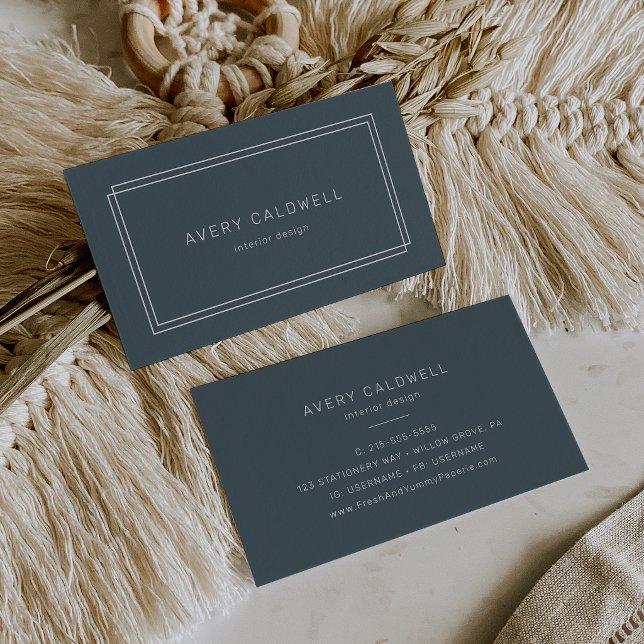 AVERY Dark Navy Blue Double Frame Business Card (AVERY Dark Navy Blue Double Frame Business Card)
