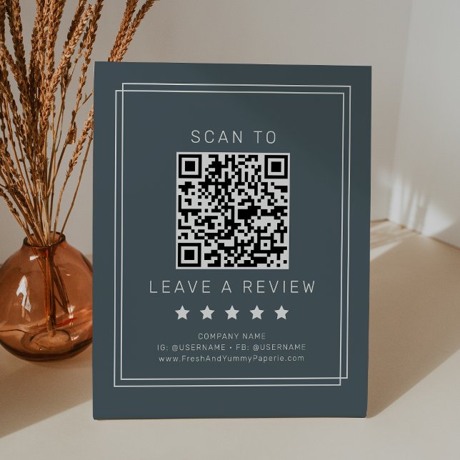AVERY Dark Navy Blue QR Code Leave A Review Pedestal Sign (AVERY Dark Navy Blue QR Code Leave A Review Pedestal Sign)