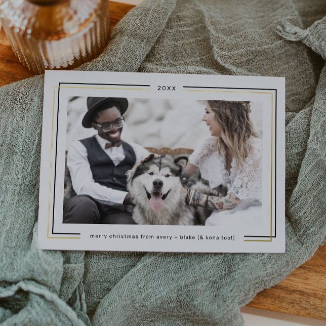 AVERY Gold Foil Black White Couple Photo Christmas (AVERY Gold Foil Black White Couple Photo Christmas Foil Holiday Card)