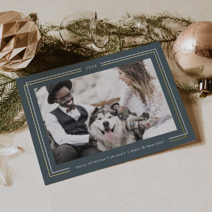 AVERY Gold Foil Dark Blue Couples Photo Christmas