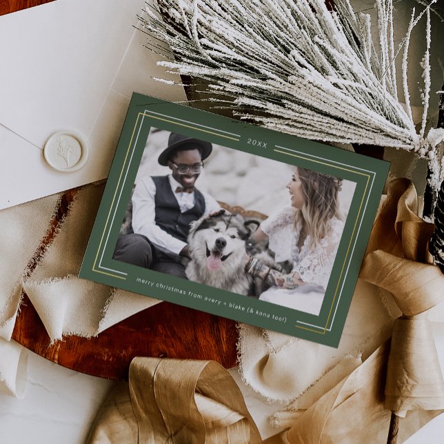 AVERY Gold Foil Dark Green Couples Photo Christmas (AVERY Gold Foil Dark Green Couples Photo Christmas Foil Holiday Card)