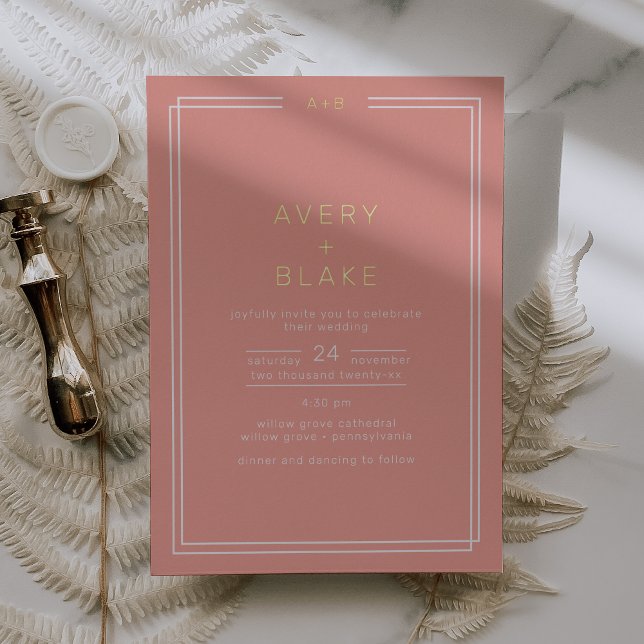 AVERY Minimal Blush Peach Coral Gold Foil Wedding (AVERY Minimal Blush Peach Coral Gold Foil Wedding Foil Invitation)