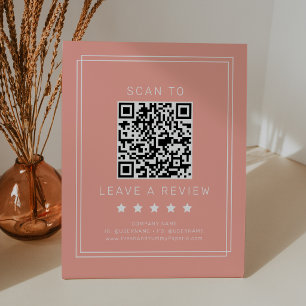 AVERY Minimal Blush Peach QR Code Leave A Review Pedestal Sign