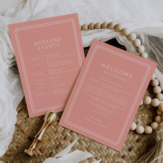 AVERY Minimal Blush Wedding Weekend Itinerary Invitation (AVERY Minimal Blush Wedding Weekend Itinerary Invitation)