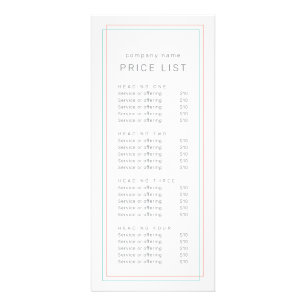 AVERY Minimalist Coral and Teal Border Price List Rack Card
