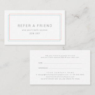 AVERY Minimalist Coral and Teal Refer A Friend Referral Card
