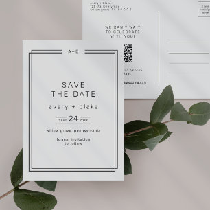 AVERY Modern Black and White Wedding Save the Date Invitation Postcard