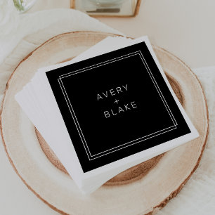 AVERY Modern Black Double Border Wedding Napkin