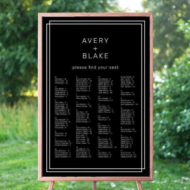 AVERY Modern Black Wedding Seating Chart Template (AVERY Modern Black Wedding Seating Chart Template)