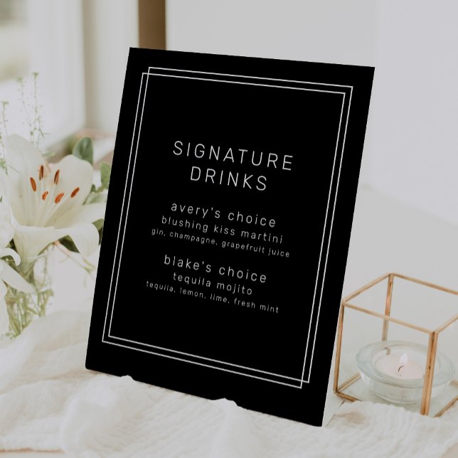 AVERY Modern Black Wedding Signature Drinks Pedestal Sign (AVERY Modern Black Wedding Signature Drinks Pedestal Sign)