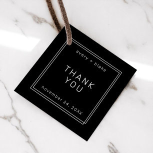 AVERY Modern Black Wedding Thank You Favour Tags